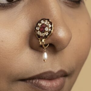 Peshwai Blossom Pearl Drop Clip-On Nath