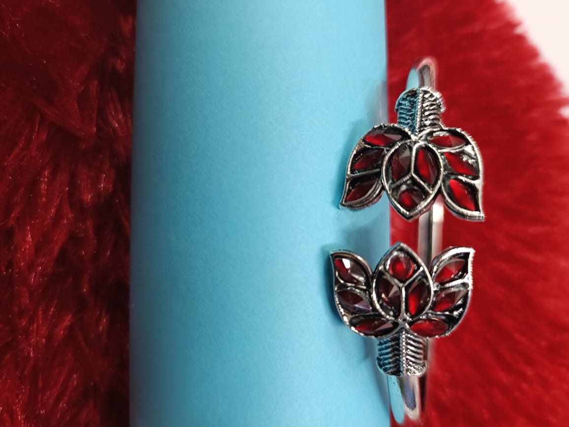 Oxidized Ruby Flower Bracelet